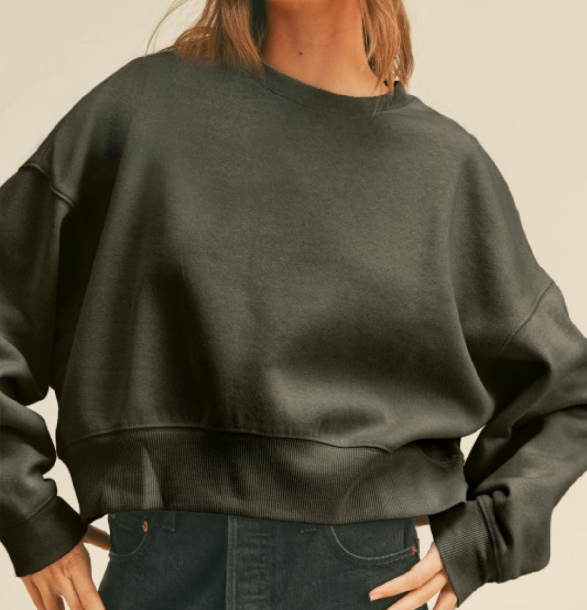 Cropped Soft Knit Sweatshirt